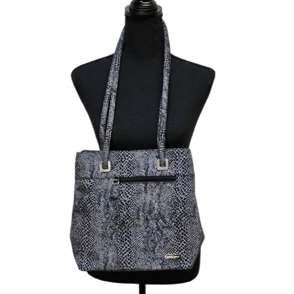 First Issue by Liz Claiborne Black & Grey Snake Skin Fabric Print Purse